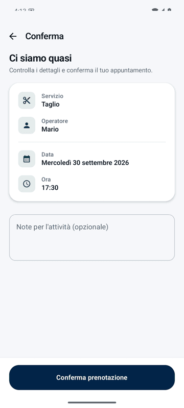 Riepilogo della prenotazione prima della conferma