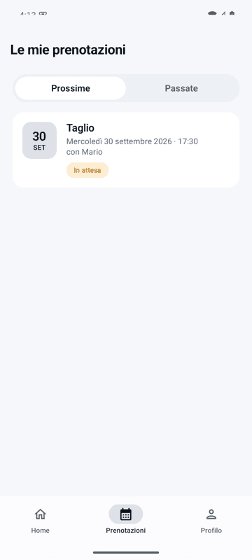 Le prenotazioni del cliente nell'app